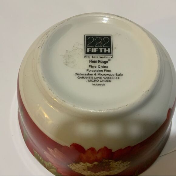 222 Fifth Fleur rouge Fine China Bowl Floral Design Porcelain Soup or Salad Bowl - Picture 6 of 7